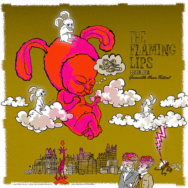 The Flaming Lips Poster Greenville Festival Magenta / Rot / Gold
